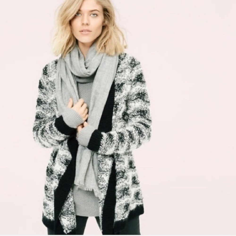 Lou & Grey Women’s Snowbound Open Front Mohair Cardigan Size M Black White